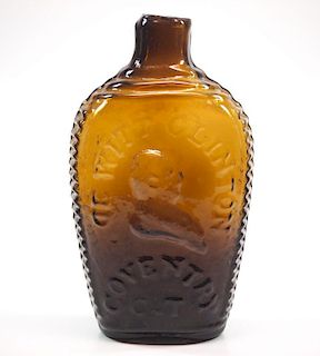 Pattern-molded Lafayette/Clinton portrait flask