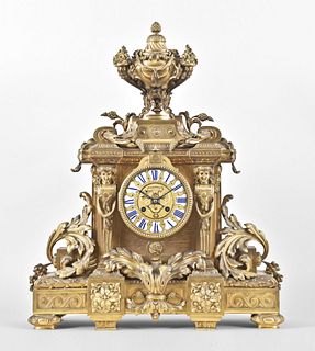 A very large and impressive Victorian era French gilt bronze mantel clock