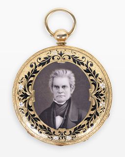 An important mid 19th century Swiss pocket watch with a fine enamel portrait of John C. Calhoun