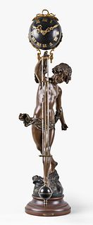 A large late 19th century French figural swinging mystery clock