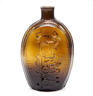 Pattern-molded Railroad pictorial flask