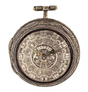 An 18th century silver verge pocket watch with date by Gabriel Leekey