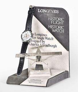 A Longines ref. 989.5215 Lindbergh hour angle wrist watch with counter top display