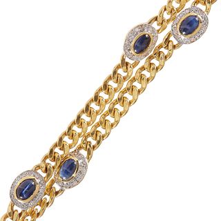 SAPPHIRE AND DIAMOND CURB LINK NECKLACE.