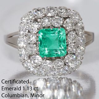 CERTIFIED EMERALD AND DIAMOND CLUSTER RING