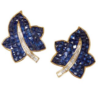 IMPRESSIVE PAIR OF SAPPHIRE AND DIAMOND CLIP ON  EARRINGS