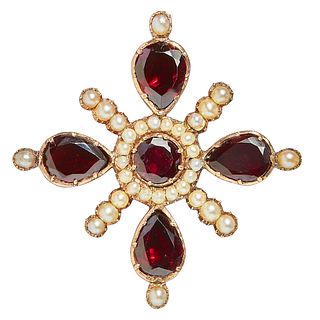 ANTIQUE PEARL AND GARNET STAR PENDANT