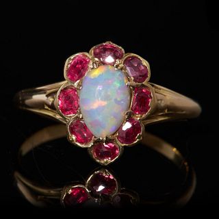 OPAL AND RUBY CLUSTER RING