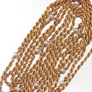 YELLOW METAL AND PEARL GUARD CHAIN