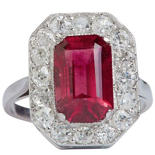 RUBELITE AND DIAMOND CLUSTER RING