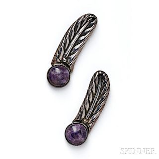 Pair of Silver and Amethyst Clip Brooches, William Spratling