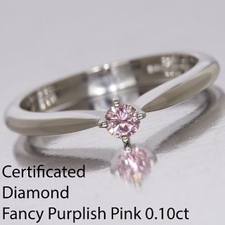 CERTIFICATED FANCY PURPLISH PINK DIAMOND SOLITAIRE RING