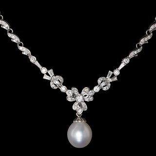 DIAMOND AND SOUTH SEA PEARL DROP NECKLACE