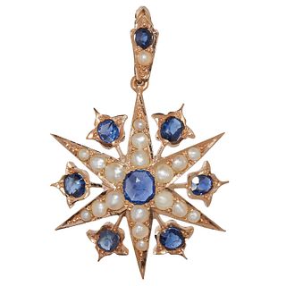 ANTIQUE SAPPHIRE AND PEARL PENDANT