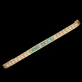 ANTIQUE PEARL AND TURQUOISE BROOCH