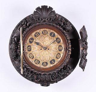 A large and interesting mid 19th century English fusee dial clock with carved case