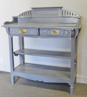 Painted Standing Buffet with Gray Marble Top.