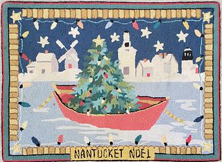 Vintage Claire Murray, "Nantucket Noel" Hooked Rug
