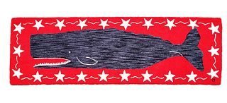 Black Whale Hooked Rug
