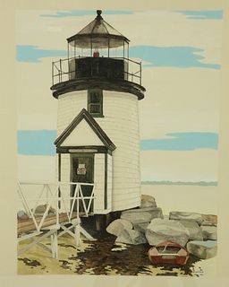 Barbara Capizzo Watercolor on Paper "Brant Point Lighthouse"