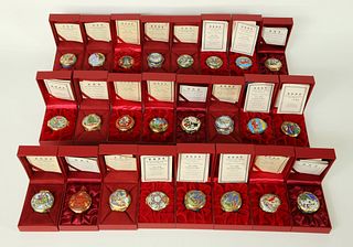 Collection of Twenty-Four Halcycon Days Enamel "Christmas" Theme Boxes, circa 1996-2016