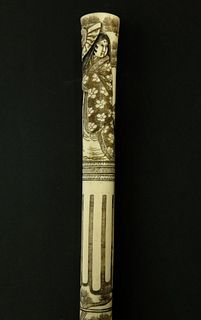 Japanese Scrimshaw Walking Stick, circa 1880
