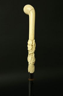 Fine Lady's Antique Bone and Ebonized Faux Branch Shaft Walking Stick, 19th Century