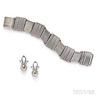 Silver Bracelet and Earrings, Sucesores de William Spratling