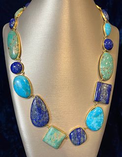 Lapis Lazuli, Amazonite, Howlite Polished Stone Necklace
