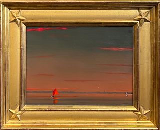 Robert Stark Jr. Oil on Masonite "Red Sail at Sunset"