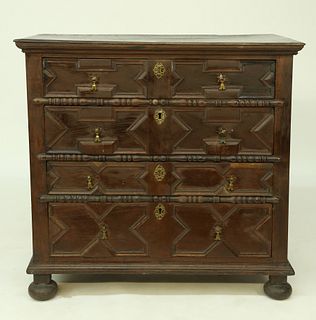 William and Mary Oak Panelled Four Drawer Chest, 17th/18th Century