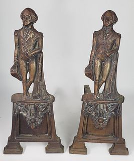 Pair of Fine Cast Bronze Figural George Washington Andirons