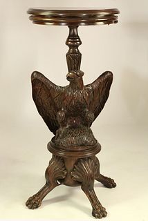 Antique Carved Mahogany Eagle Round Pedestal Table