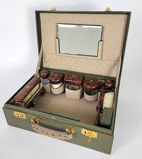 Fine Vintage 1920s French Leather Traveling Toiletry Case