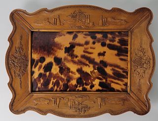 Fine Carved Satinwood and Antique Tortoiseshell Tray, 19th Century