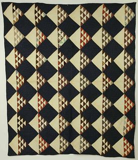 Fine Antique Navy Blue and Brown Calico Triangles in a Square Patchwork Quilt, circa 1880s