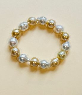 12mm-13mm White and Gold South Sea Baroque Pearl Expandable Bracelet