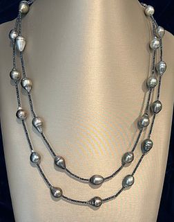 10mm-12mm Tahitian South Sea Pearl and Black Spinel Necklace