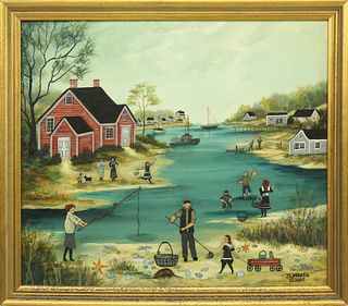 Jan Munro Oil and Mixed Media on Wood "Nantucket Scooming"