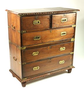 Anglo Indian Two-Part Campaign Style Chest, 19th Century