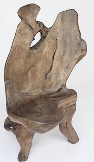 Mid Century Modern Carved Burlwood Organic Root High Back Chair