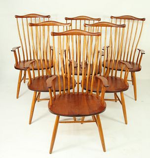 Set of Six Signed Stephen Swift Cherry and Ash Pomfret Dining Armchairs, circa 1999