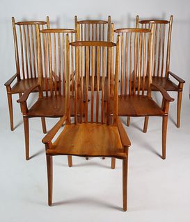 Set of Six Stephen Swift Cherry High Back Dining Chairs