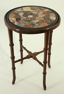 Specimen Marble Round Faux Bamboo Side Table, 19th Century