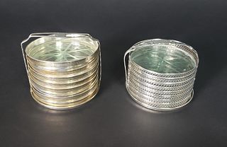 Two Sterling Silver Coaster Caddy Sets