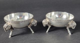 Pair of 19th C. Tiffany & Co. Sterling Silver Ram's Head Master Salts