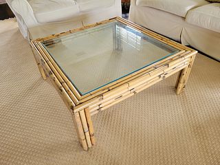 Bamboo Glass Top Square Cocktail Table, 20th Century