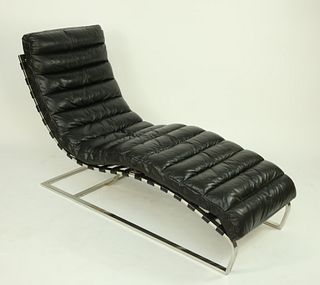 Contemporary Tequila Kola Leather/Leatherette and Chrome Chaise Lounge