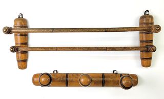 Two Antique English Faux Bamboo Beechwood Hanging Racks