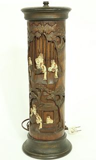 Antique Japanese Carved Bamboo Lamp